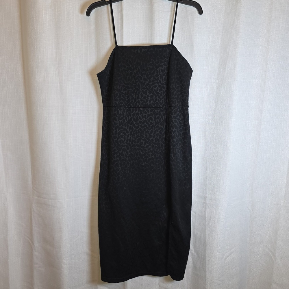 Zara Women Large Leaf Print Sleeveless Front Slit Textured Weave Midi Slip Dress